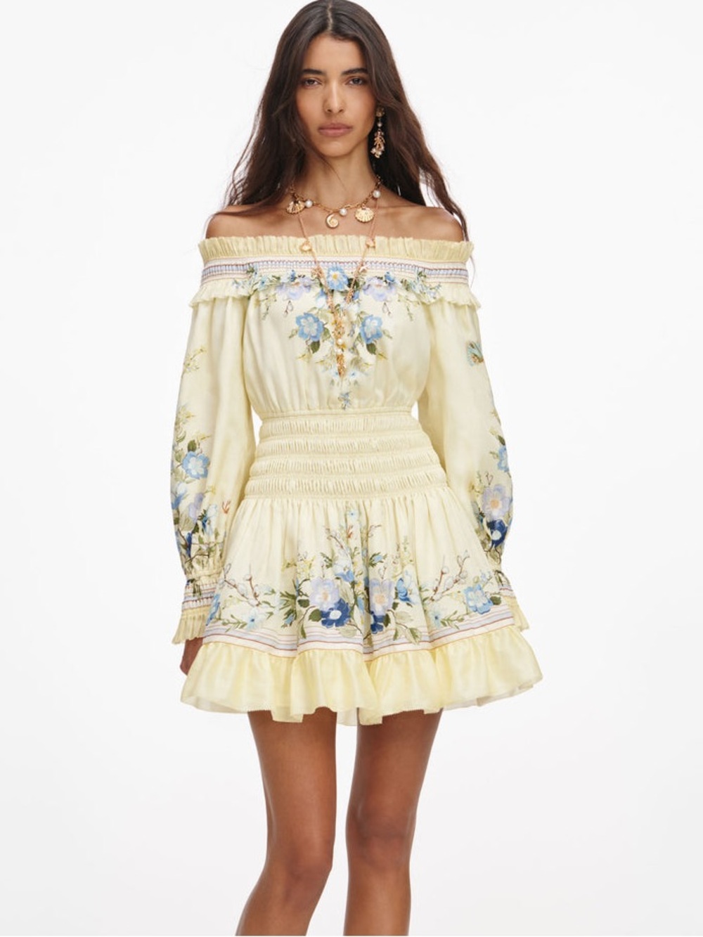 NWOT Self-Portrait YELLOW FLORAL ORGANZA RUFFLE MINI DRESS